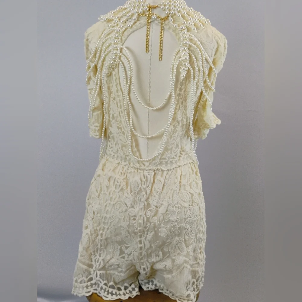Source Unknown Cream Lace Romper